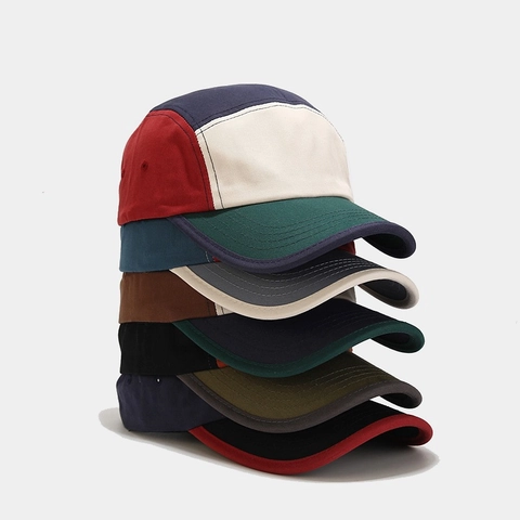 Vintage Color Block Five Panel Camper Hat Puur Katoen Canvas Baseball Cap Verstelbaar Ademend Outdoor Streetwear Voor Heren Dames