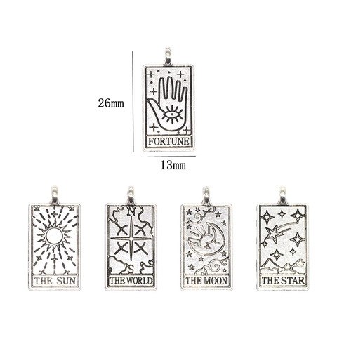 Vintage Tarot Card Pendants Antique Silver Electroplated Alloy Charms For DIY Necklace Bracelet Making Rectangular Sun Moon Star Fortune World Jewelry Findings