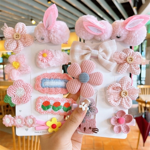 Kleinkind Mädchen Niedliche Haarklammern Plüsch Hase Gestrickte Blume Schleife Stoff Cartoon Tier Kopfschmuck Zubehör