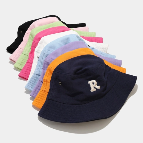 Chapeau Bob En Coton Brodé Lettre R Protection Solaire Extérieur Respirant Décontracté Été Pour Hommes Femmes