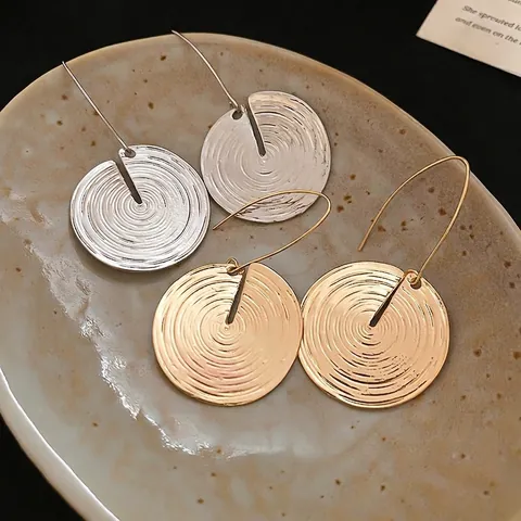 Pendientes Colgantes Redondos Con Textura En Espiral Aleación Patrón Geométrico Circular Joyas De Moda Estilo Retro Para Mujeres