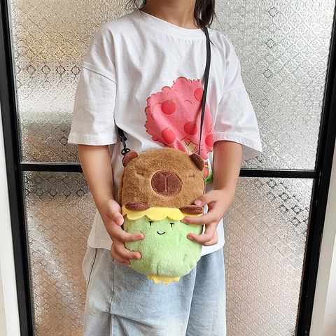 Cartoon Capybara Plush Crossbody Bag Soft Animal Shaped Single Shoulder Pouch For Kids Gift Cute Funny Accessory