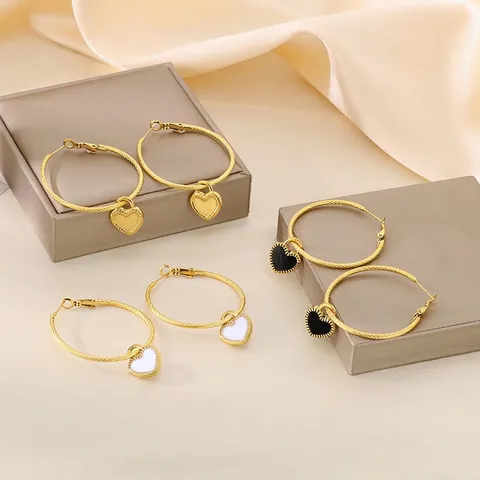 Pendientes De Aro Con Colgante De Corazón Acero Inoxidable Cuerda Torcida Joyas De Esmalte Para Mujer Moda