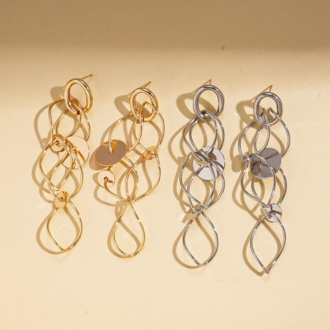 Boucles D'oreilles Pendantes Géométriques Creuses Multi Couches Ondulées Cuivre Avec Tige En Argent Sterling 925 Pour Femmes