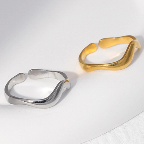 Anillo Apertura Ola Acero Inoxidable Minimalista Anillo Dedo Ajustable Para Mujeres Diseño Pequeño Grupo Estilo Ins