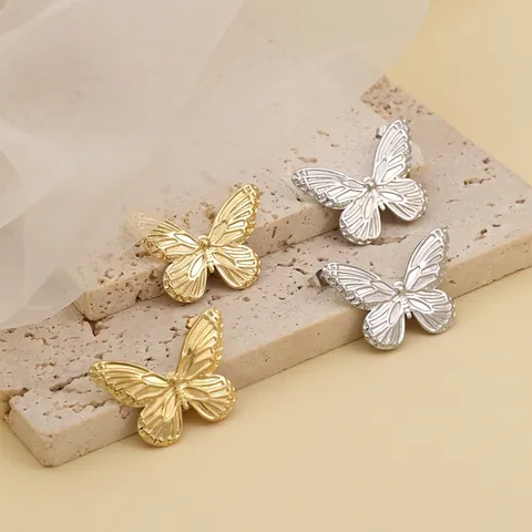 Mode Titanstahl Schmetterling Ohrstecker Für Damen Romantisches Tierflügel-Design Gold Silber Plattierter Täglicher Schmuck