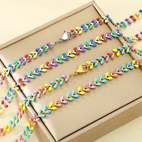 Gioielli Con Collana E Bracciale In Smalto Colorato A Forma Di Foglia Per Donna In Acciaio Inossidabile Arcobaleno Accessori Boho