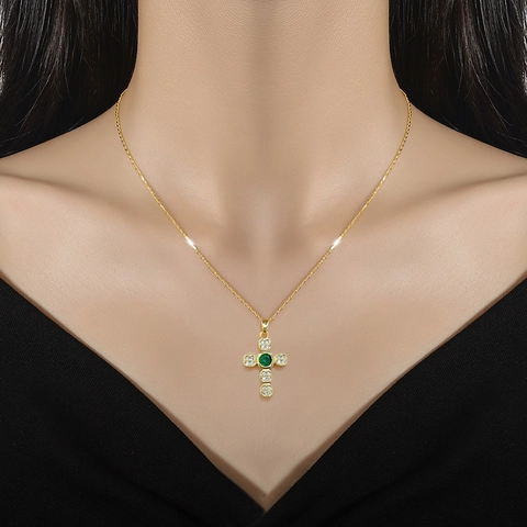 Kruis Hanger Ketting Luxe Zirkonia Goudkleurige Titanium Stalen Ketting Koper Ingelegd Sierlijke Sleutelbeen Sieraden Dames