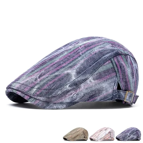 Gestreepte Gewassen Katoenen Baret Vintage Verstelbare Metalen Gesp Platte Pet Ivy Hoed Unisex
