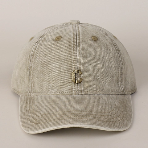 Retro Washed Cotton Baseball Cap Distressed Metal Letter C Decor Adjustable Unisex Sunshade Hat