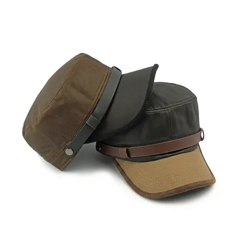 Vintage Distressed Cadet Cap Warm Fleece Lined Military Flat Top Hat Cotton Blend Adjustable Winter Outdoor Unisex