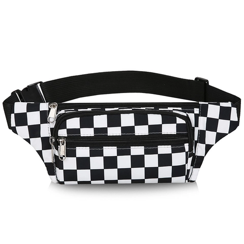 Checkerboard Pattern Waist Bag Nylon Fabric Large Capacity Adjustable Strap Fanny Pack Men Casual Sports Chest Bag