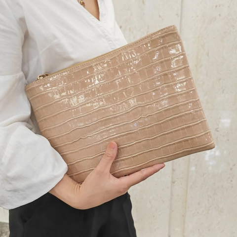 Pochette A Busta Da Donna Pelle PU Lucida Motivo Coccodrillo Rettangolare Cerniera Borsa A Mano Moda Versatile