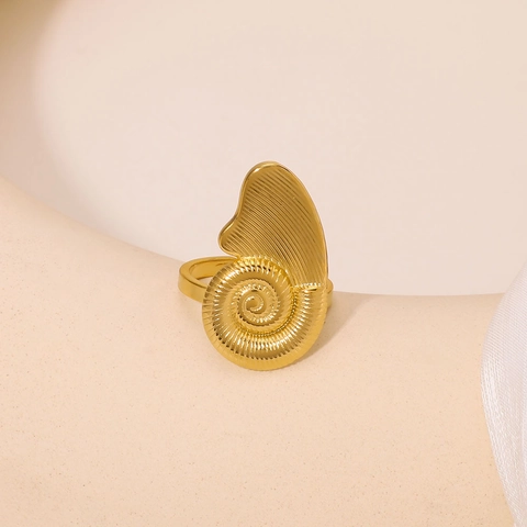 Unique Stainless Steel Nautilus Conch Ring Wing Shell Adjustable Opening Waterproof Gold Plated Vintage Jewelry For Women