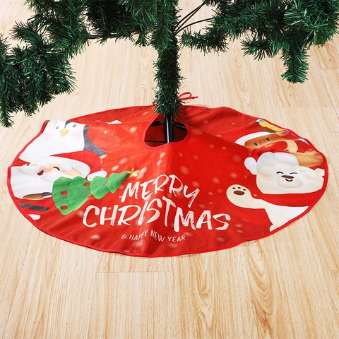 Decorative Christmas Tree Skirt Round Polyester Fabric Santa Reindeer Snowman Pattern Holiday Ornament Base Mat