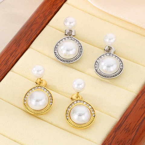 Pendientes Colgantes De Perlas Artificiales De Acero Inoxidable Vintage Estilo Francés Adornados Con Pedrería Joyas Elegantes Para Mujeres