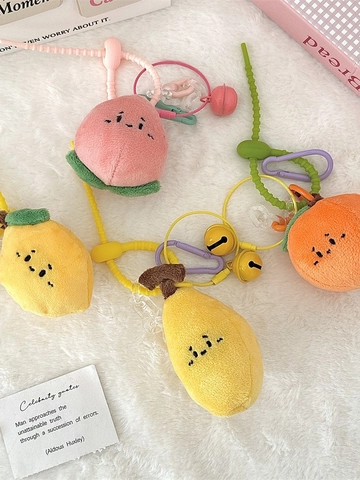 Portachiavi In Peluche Frutta Carina Pesca Limone Arancia Pendente Per Borsa Con Campanellino Cordino Spirale Per Zaino