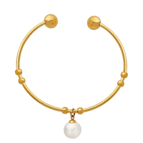 Elegant Cuff Bangle Women Titanium Steel 18K Gold Plated Imitation Artificial Pearl Dangle Retro Minimalist Bracelet Accessory