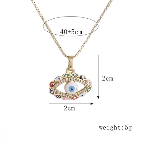 Collana Con Ciondolo Malocchio Rame Placcato Oro Con Micro Pavè Zircone E Smalto Colorato Catena Box Gioielli