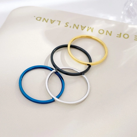 Minimalist Stainless Steel Simple Smooth Band Rings Set For Women Gold Silver Black Blue Stackable High Polished Jewelry