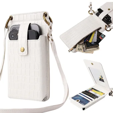 Women Vintage Crocodile Pattern PU Leather Mobile Phone Bag Multi-functional Crossbody Small Bag With Card Slots Mirror Wallet