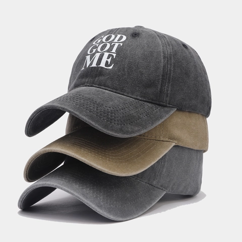 Berretto Da Baseball In Cotone Lavato Ricamo Lettere God Got Me Vintage Regolabile Cappello Da Sole Per Uomini Donne