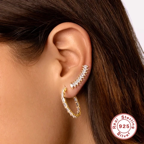 925 Sterling Silver Marquise Geometric Stud Earrings For Women Gold Plated Zirconia Inlaid Luxury Korean INS Fashion Jewelry