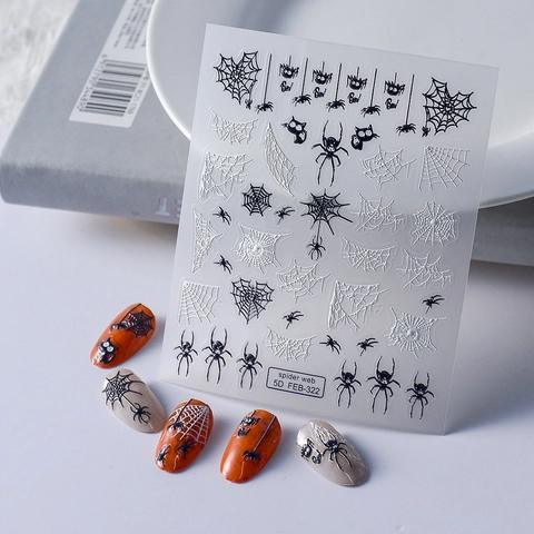 5D Reliëf Nagelstickers Spinnenweb Halloween Decoraties Reliëf Manicure Stickers Lijm Spin Patroon
