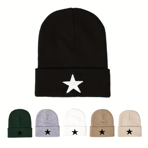 Πλεκτό Σκούφο Beanie Ακρυλικό Ζεστό Κέντημα Αστέρι Πέντε Σημείων Χειμερινό Για Άνδρες Γυναίκες Streetwear