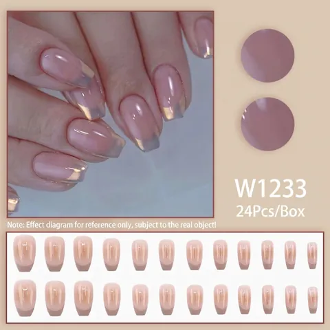 Unghie Finte Francesi Aurora Rosa Nude Champagne Forma A Bara Lucido Unghie Artificiali Elegante Lunghe Copertura Completa