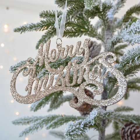 Ornamento Appeso Lettere Merry Christmas Glitter Plastica Decorazione Albero Di Natale Cartello Festivo