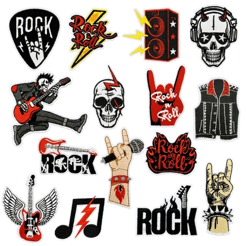 Rock Punk Skull Embroidered Patches Iron On Sew On For Clothing Jackets Hats Music Theme DIY Decorative Applique