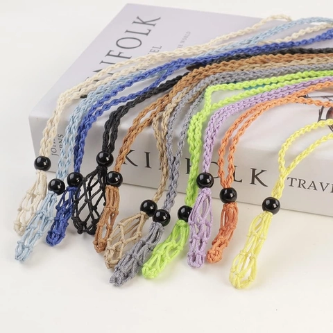 Handmade Woven Mesh Bag Pendant Necklace Cord Adjustable Fabric Rope For DIY Crystal Stone Holder Unique Style