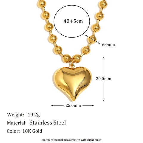 Collier Pendentif Cœur Acier Inoxydable Plaqué Or 18K Chaîne À Billes Bijoux Minimalistes Élégants Pour Femmes