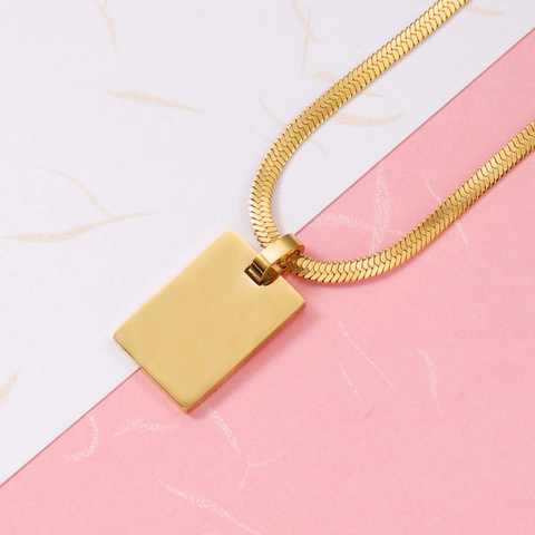 Herringbone Schlangenkette Halskette 304 Edelstahl Rechteck Bar Anhänger Minimalistisch Polierter Schmuck Für Damen Herren