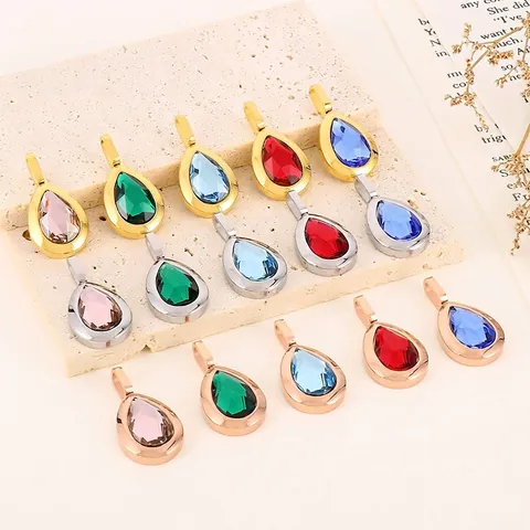 Wasser Tropfen Anhänger Halskette Edelstahl Bunter Teardrop Glas Kristall Modeschmuck Für Damen