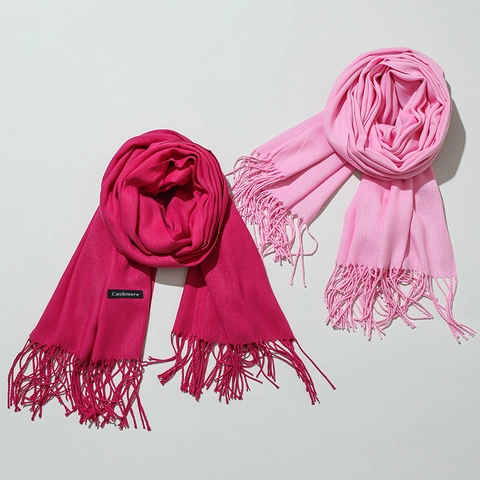 Écharpe D'Hiver Couleur Unie Polyester Imitation Cachemire Châle À Franges Chaud Pour Femme Élégant Doux Pashmina
