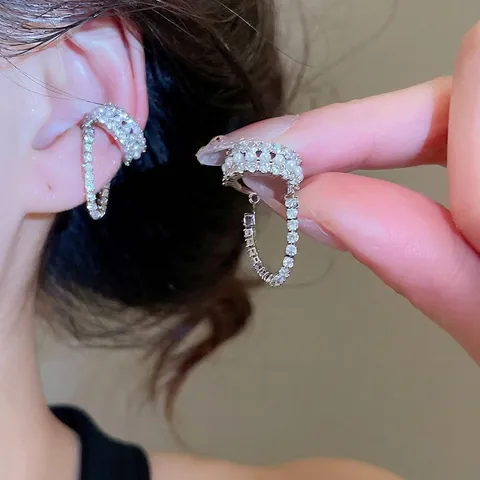 Zircon Artificial Pearl Ear Cuff With Silver Earring Post Non Piercing Clip On Earrings For Women Light Luxury Fashion Jewelry