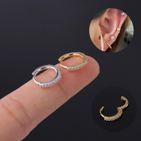 Mini Hoop Earrings Cubic Zirconia Pave Copper Hinged Tiny Small Minimalist Piercing Jewelry For Women Accessory