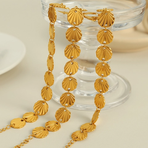 Set di Gioielli in Acciaio Inossidabile a Conchiglia Oro Bohémien Orecchini Bracciale Collana per Donna Festa Quotidiana Accessori Eleganti