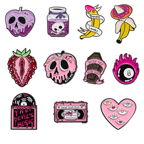 Gothic Punk Enamel Pins Skull Heart Alloy Brooches Cartoon Novelty Badges For Clothes Backpack Lapel Decor
