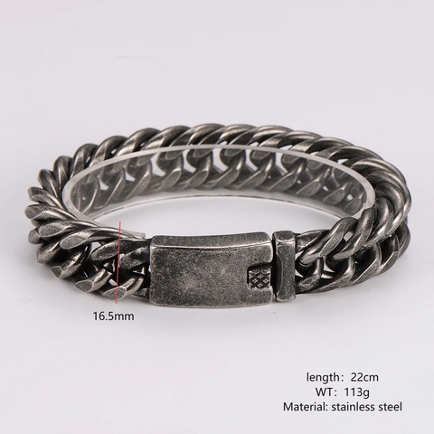 Bracciale A Catena Maglia Cubana Uomo Acciaio Inossidabile 304 Retro Argento Ossidato Nero Punk Gothic