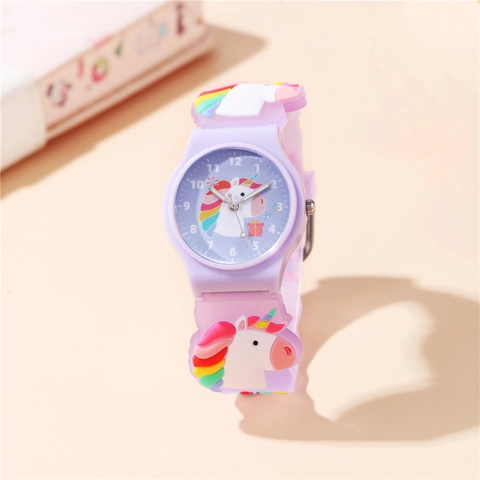 Kids Cartoon Unicorn Analog Quartz Watch Cute Colorful Silicone Strap Arabic Numerals Wristwatch Student Gift Boys Girls