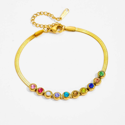 Gioielli Minimalisti in Acciaio Inossidabile per Donna Con Collana e Bracciale a Catena a Serpente Placcati in Oro Intarsiati Con Strass Tondi Colorati Stile Naturale