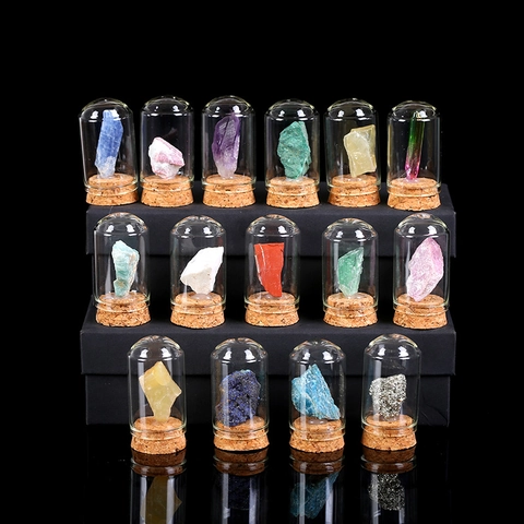 Spécimen Minéral Naturel Pierre De Cristal En Dôme De Verre Avec Base En Liège Décoration Éducative Scientifique Bureau Cadeau