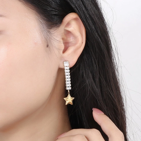 Pendientes Largos De Acero Inoxidable Con Perla Artificial De Corazón Y Estrella Circonita Para Mujer Joyas Elegantes