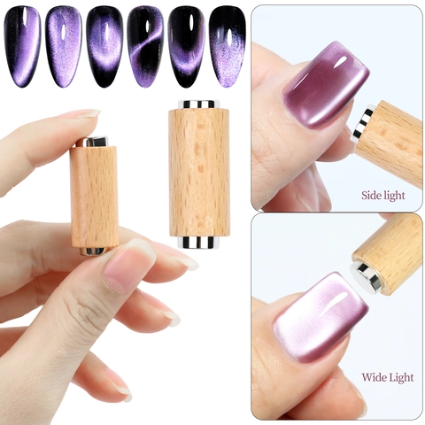 Powerful Cat Eye Magnet Nail Art Tool Wood Handle Double Head Strong Magnetic Cylinder For Manicure Gel Polish Design