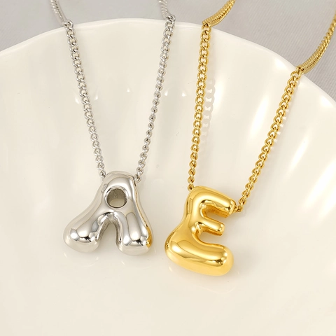 Collar Con Colgante De Letra De Burbuja Inicial Acero Inoxidable Chapado En Oro De 18K Joyas Para Mujer