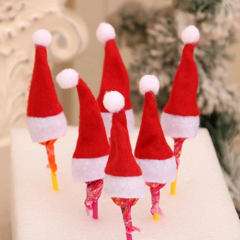 Mini Chapeaux De Noël Tissu Non Tissé Flanelle Carreaux Décoration Sucette Porte Couverts Décoration Table Fête