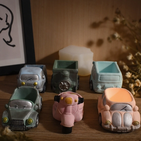 Silicone Mold Vintage Car Truck Motorcycle Train Shape DIY Resin Gypsum Flower Pot Candle Holder Craft Desktop Decor